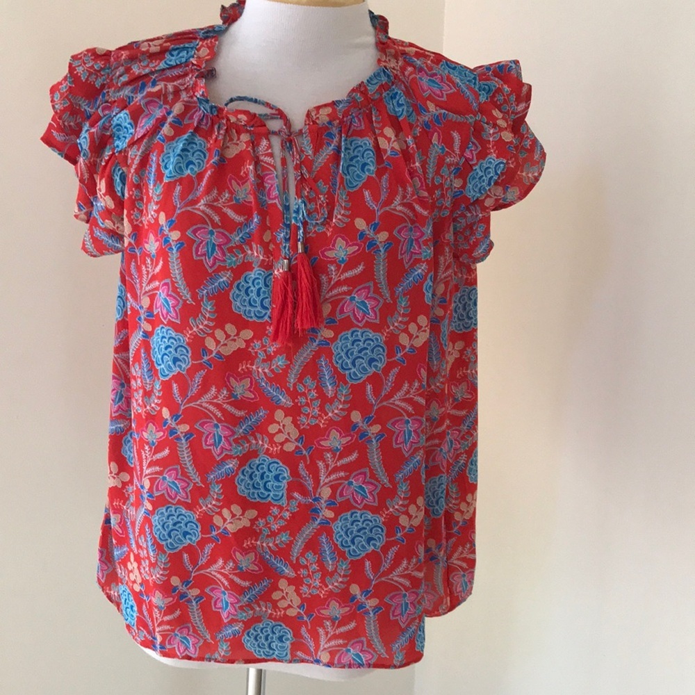 Rose + Olive large floral ruffled sleeve blouse.